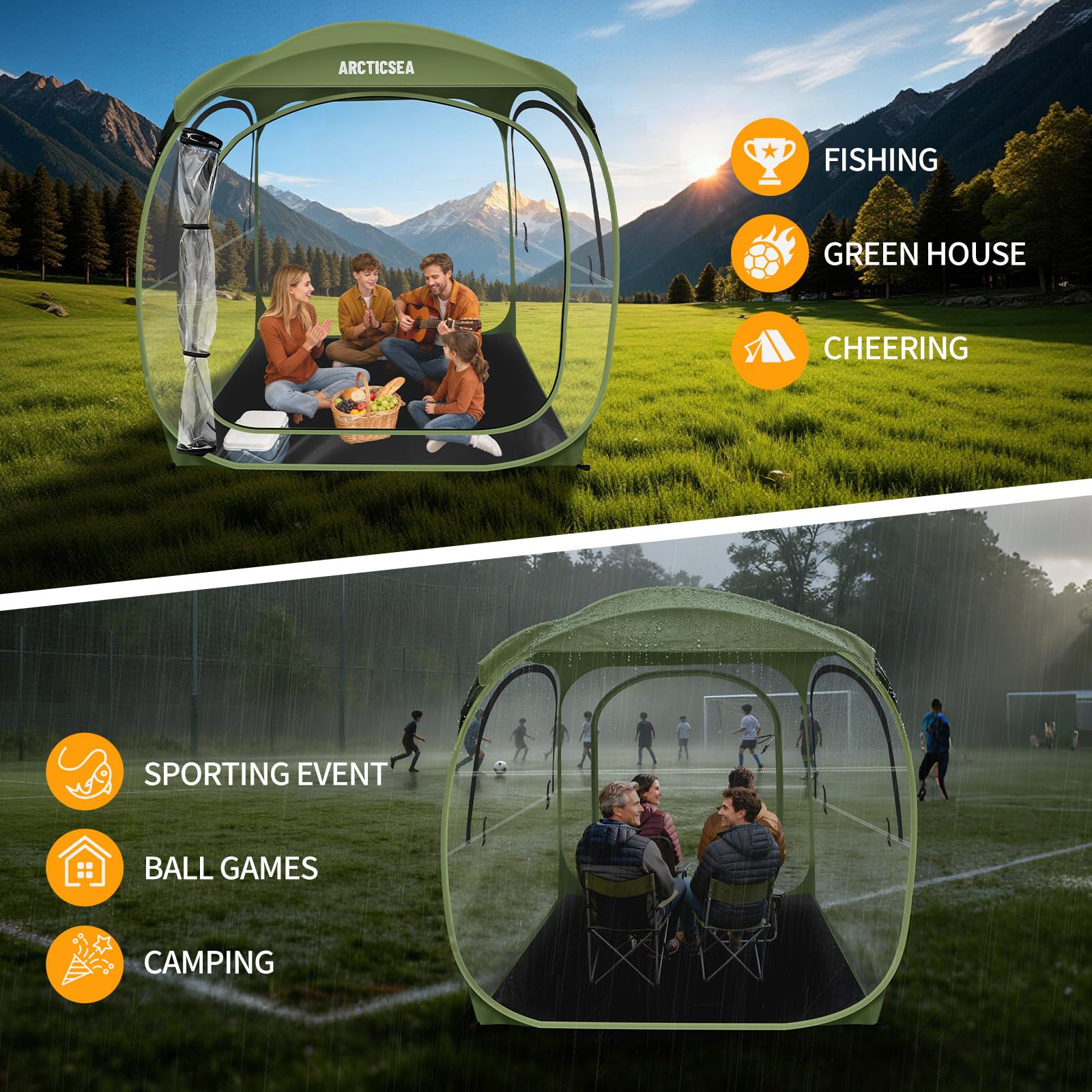 ARCTICSEA thickened PVC sports tent green rugby-outdoor setup for events.