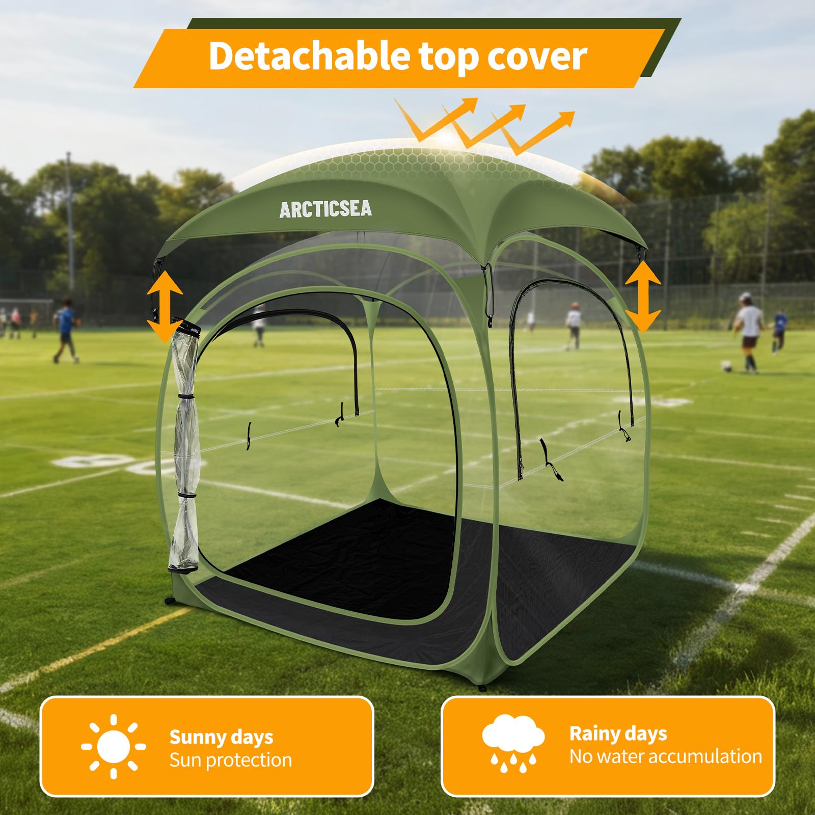 ARCTICSEA thickened PVC sports tent green sealed floor keeps gear dry and secure.