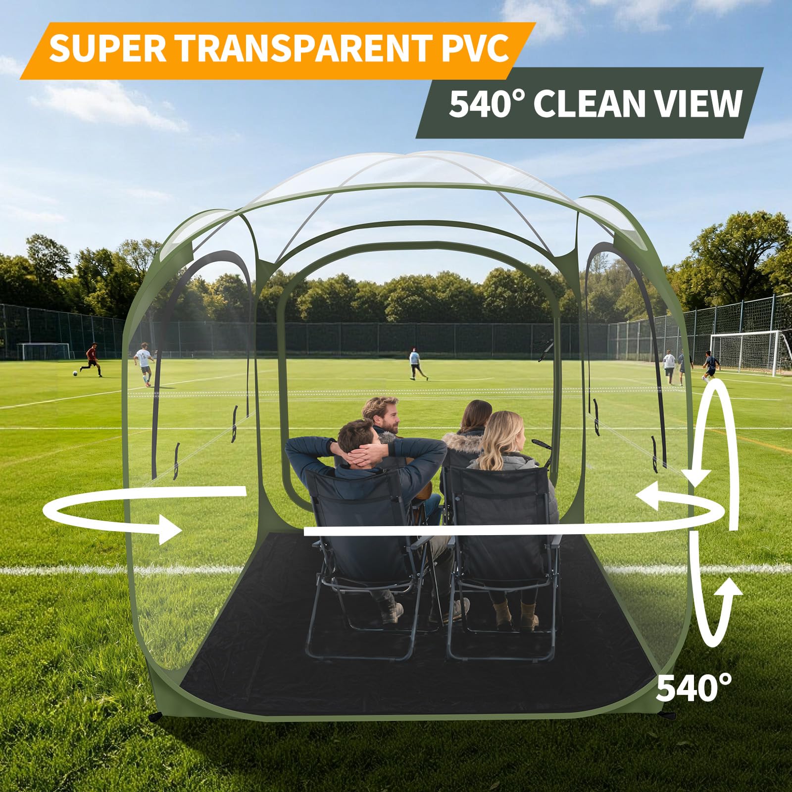 ARCTICSEA thickened PVC sports tent green setup action shows quick, tool-free assembly.