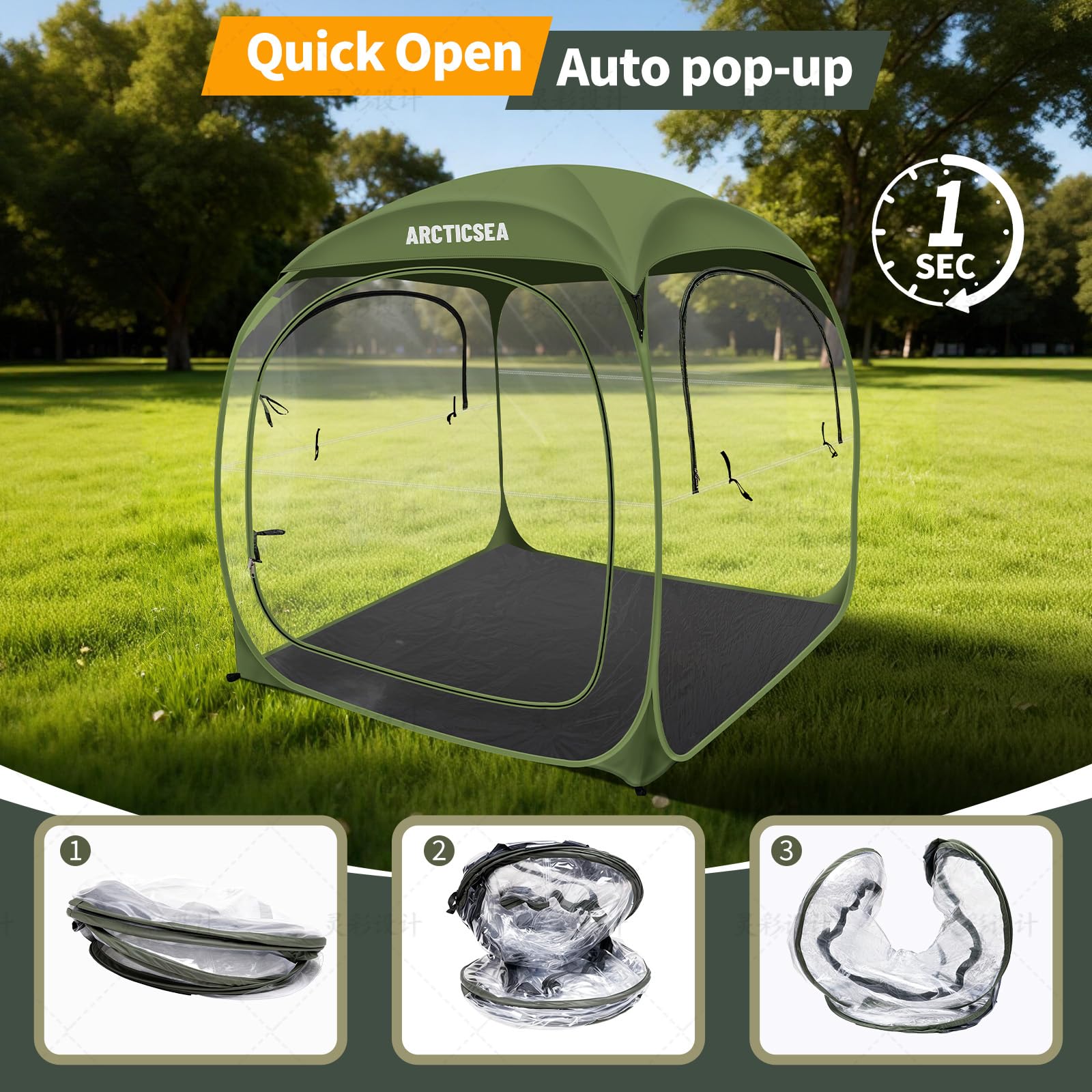 ARCTICSEA thickened PVC sports tent green side pop-up provides instant shelter for teams.
