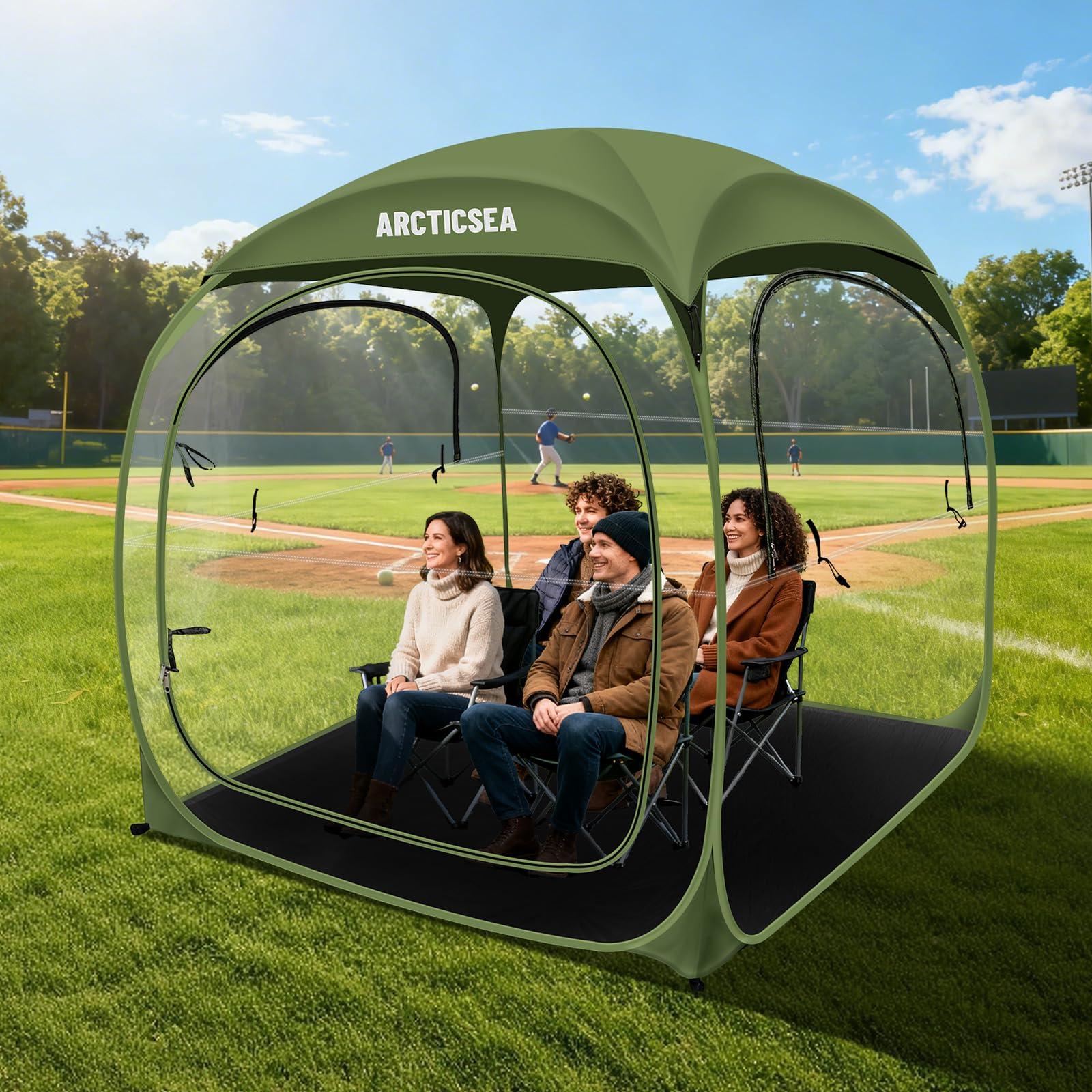 ARCTICSEA thickened PVC sports tent green compact storage bag for transport.