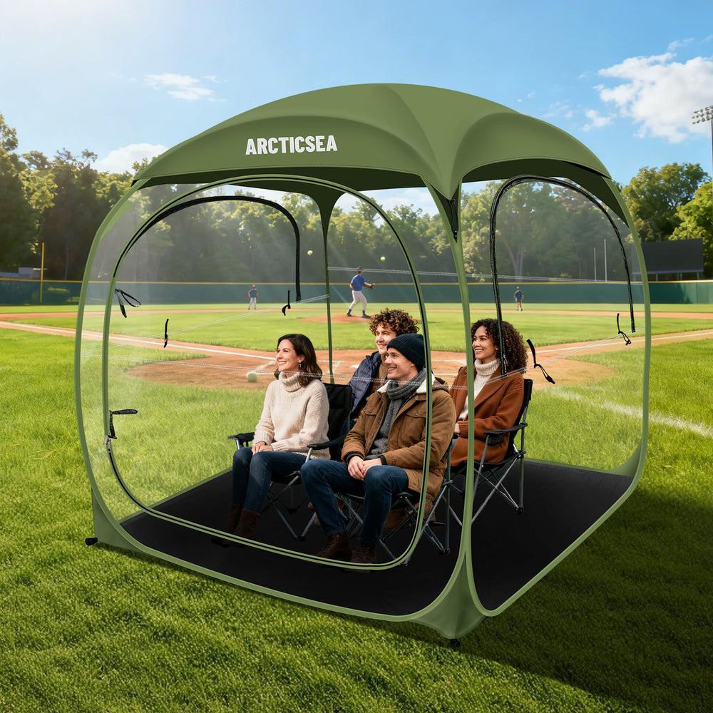 ARCTICSEA thickened PVC sports tent green compact storage bag for transport.
