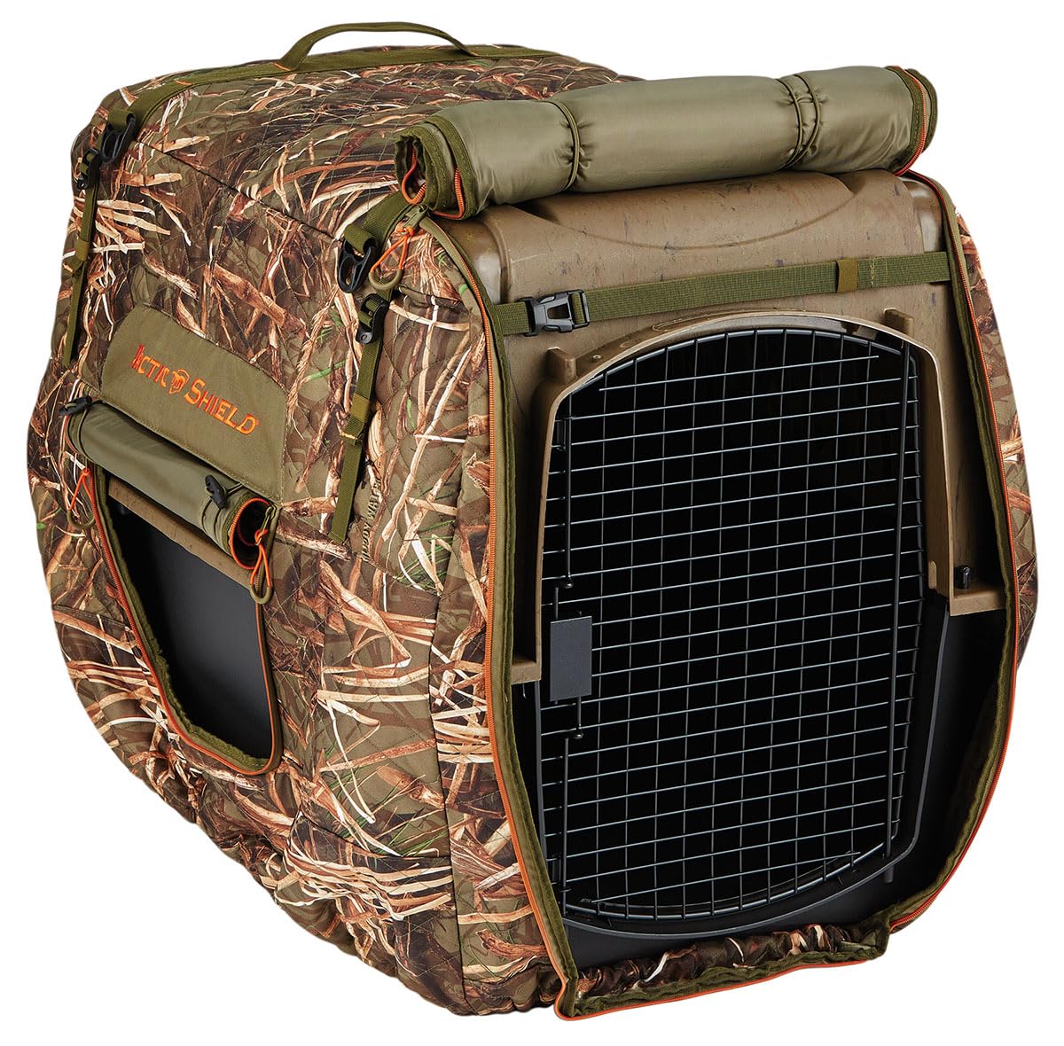 ArcticShield insulated kennel cover large Muddy Waters with top handles for easy transport.