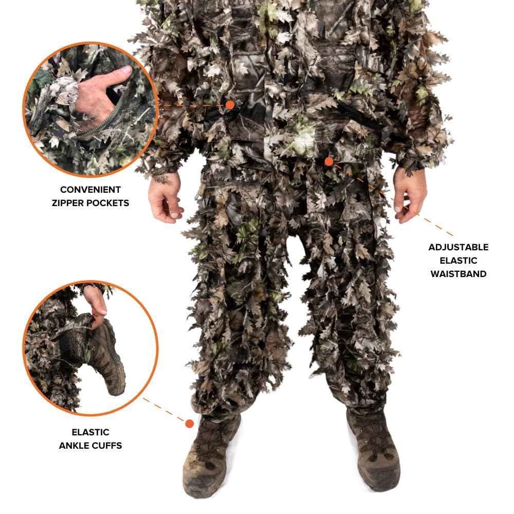 Arcturus 3D Leaf Ghillie Suit full suit worn by model in dark woodland setting