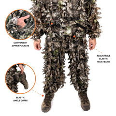 Arcturus 3D Leaf Ghillie Suit full suit worn by model in dark woodland setting