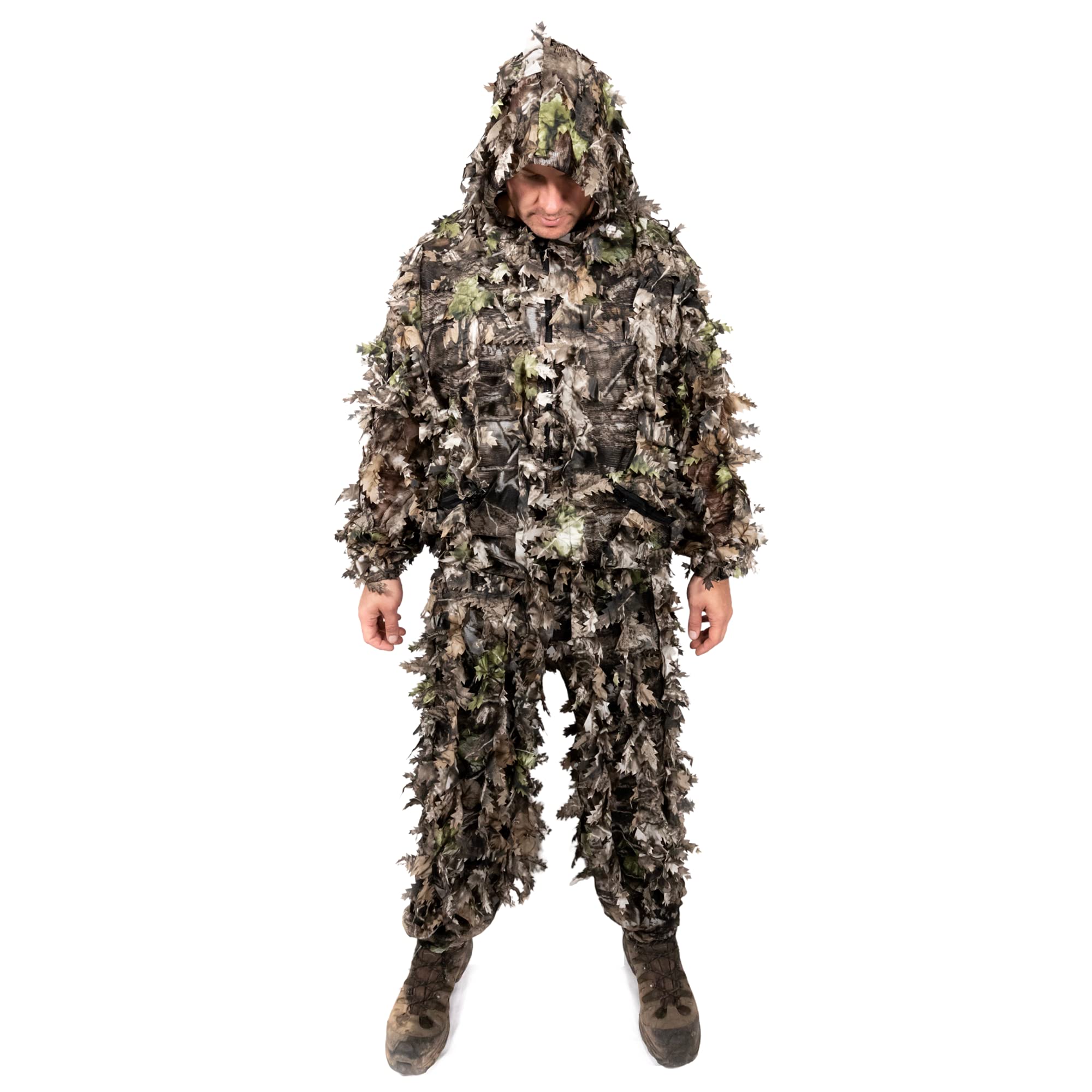 Arcturus 3D Leaf Ghillie Suit hooded jacket close-up showing deep leaf texture for camouflage