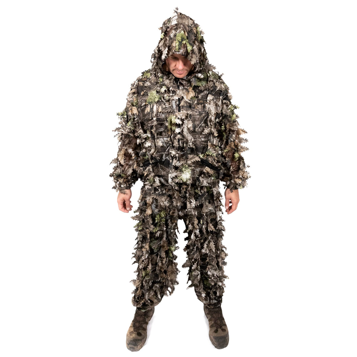 Arcturus 3D Leaf Ghillie Suit hooded jacket close-up showing deep leaf texture for camouflage