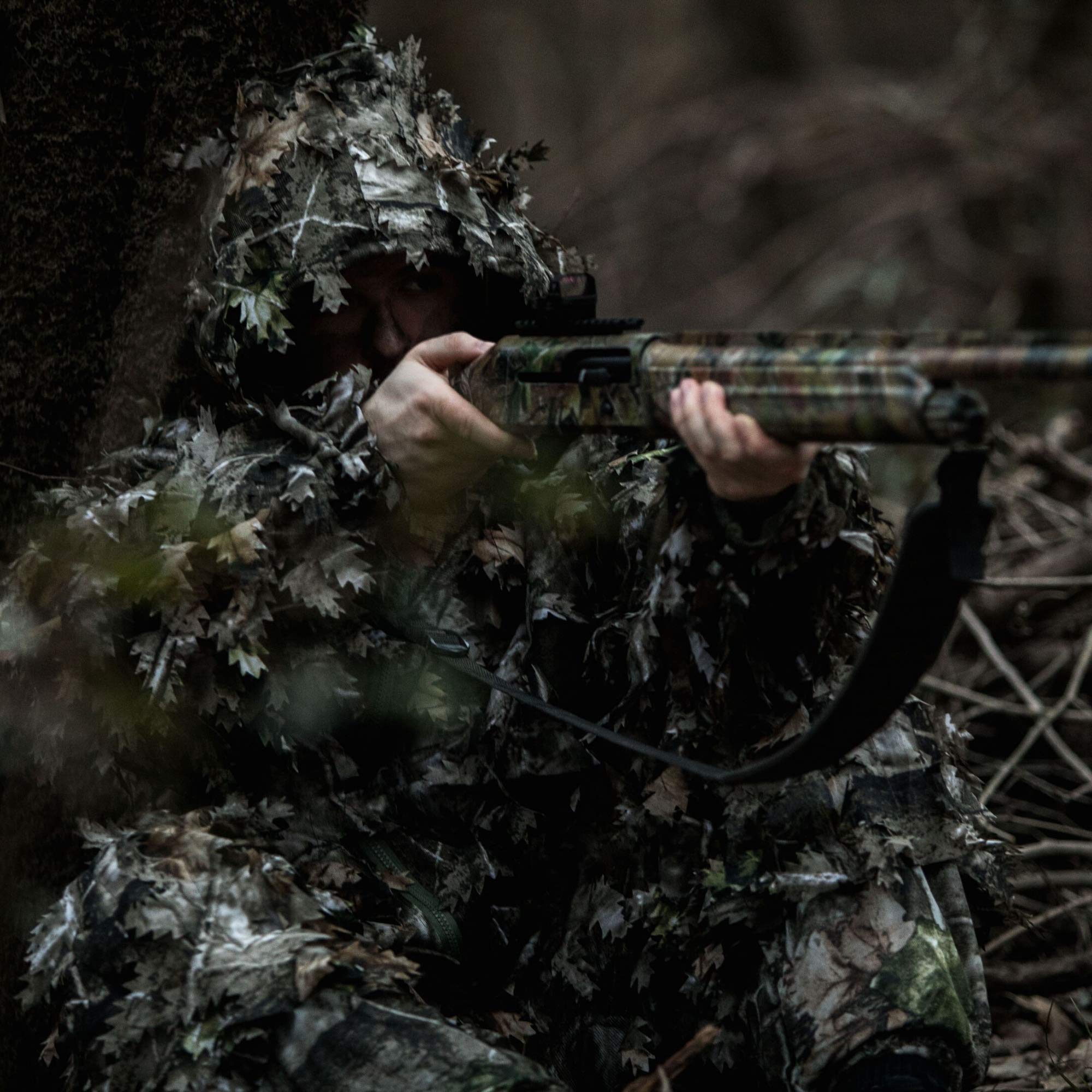 Arcturus 3D Leaf Ghillie Suit side view emphasizes compact silhouette and portability