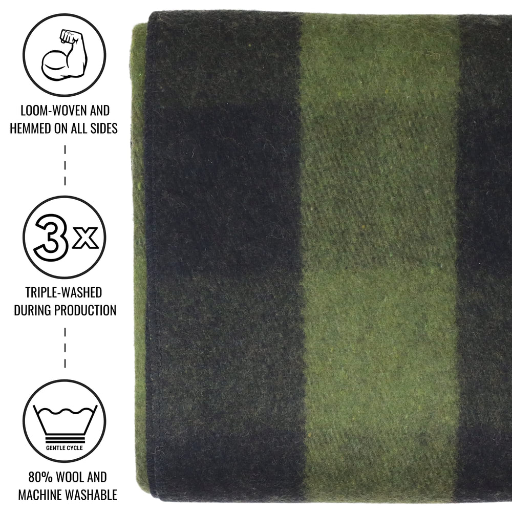 Arcturus Backwoods Wool Blanket rolled for camping, delivering thick warmth and rugged durability.