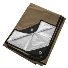 Arcturus insulated tarp setup demonstrates portable shelter for camping and emergencies.