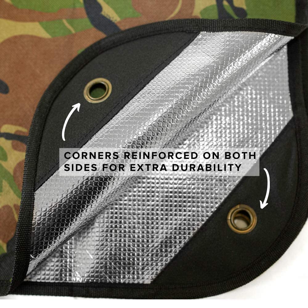 Arcturus insulated tarp reinforced grommets enable secure setups.
