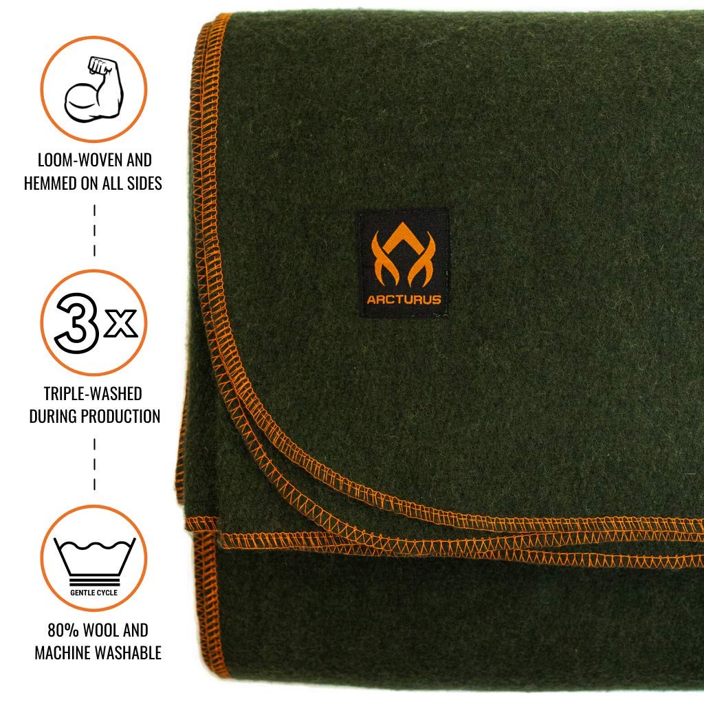 Arcturus military wool blanket olive-green spread for campsite comfort