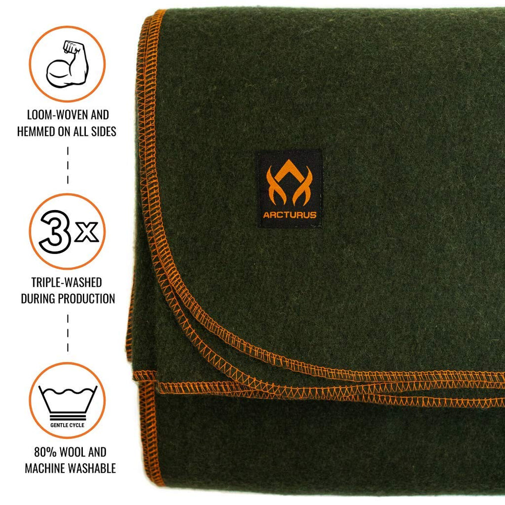 Arcturus military wool blanket olive-green spread for campsite comfort