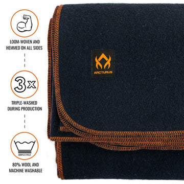 Arcturus military wool blanket spread under stars for camping comfort.