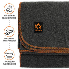 Arcturus Military Wool Blanket at a woodland campsite showcases versatile outdoor warmth.