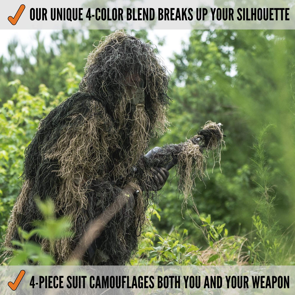 Arcturus Warrior ghillie suit boonie cap adds head camouflage in dense foliage.