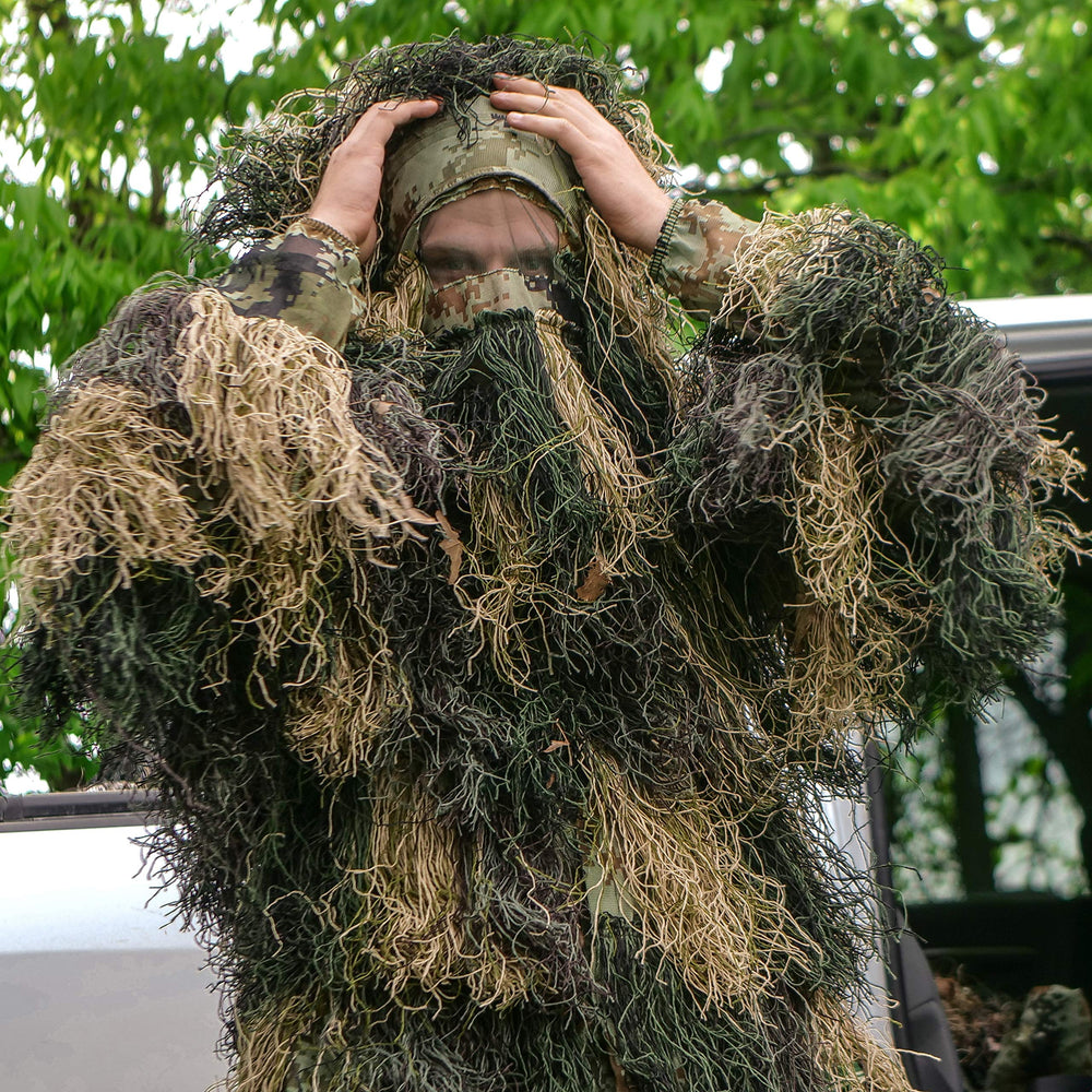 Arcturus Warrior ghillie suit mesh base offers breathable comfort during long hunts.