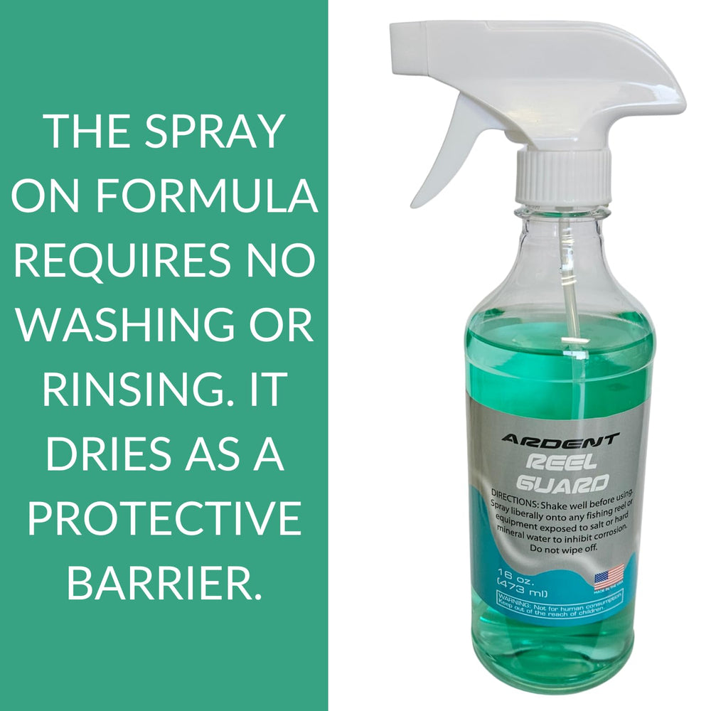 Ardent Reel Guard no-rinse formula protects reels and gear after application.