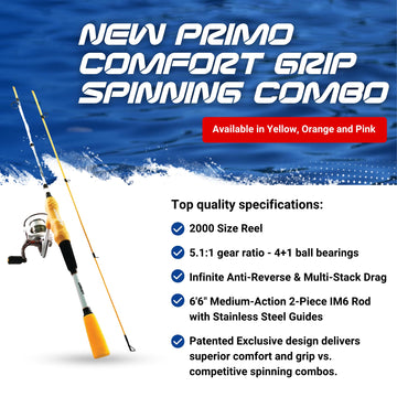 Detail shot of the 2000-size spinning reel on the Primo combo