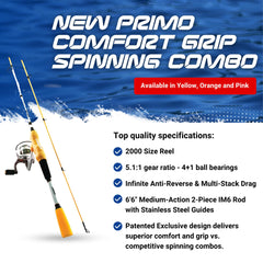 Detail shot of the 2000-size spinning reel on the Primo combo