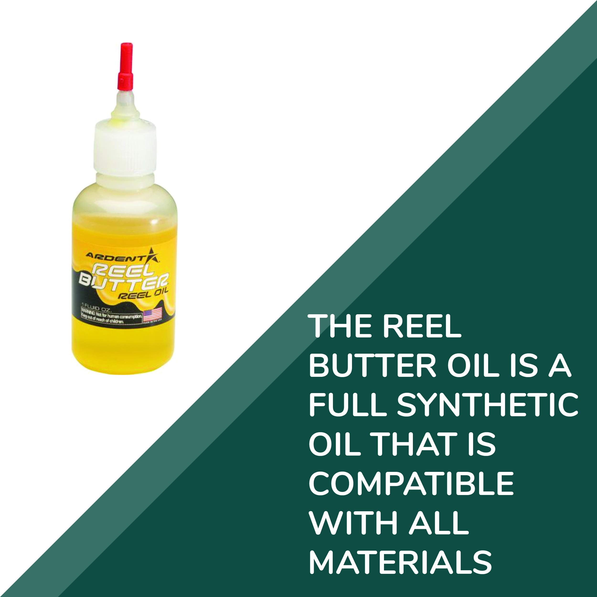 Ardent Reel Butter Oil label closeup shows product details for precise care.