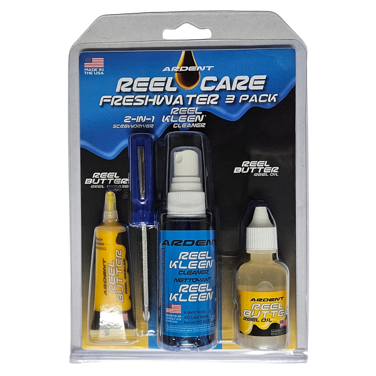 Ardent Reel Care Freshwater 3 Pack box with components