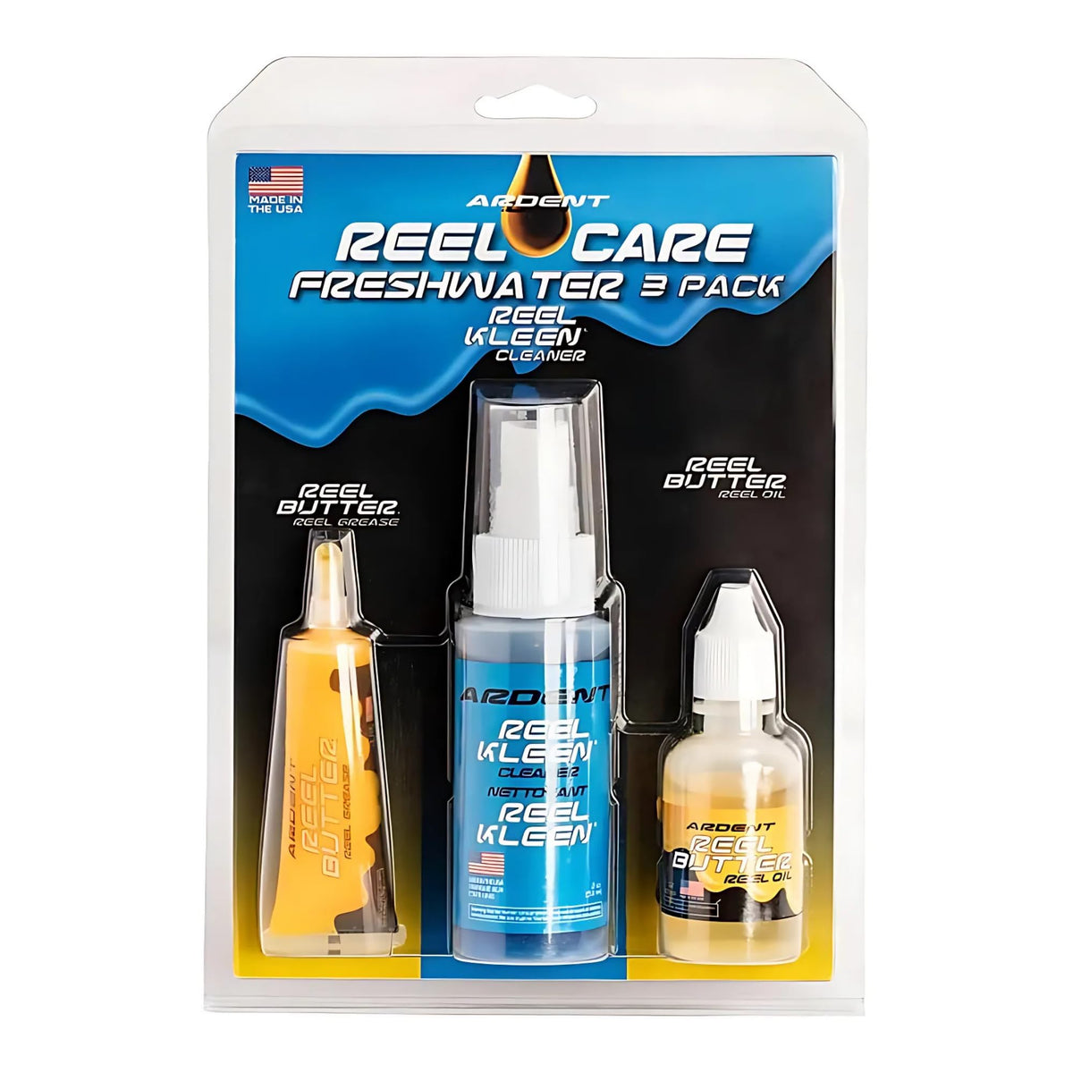 Ardent Reel Care Freshwater 3 Pack box with Reel Butter Grease, Reel Kleen Cleaner and Reel Butter Oil