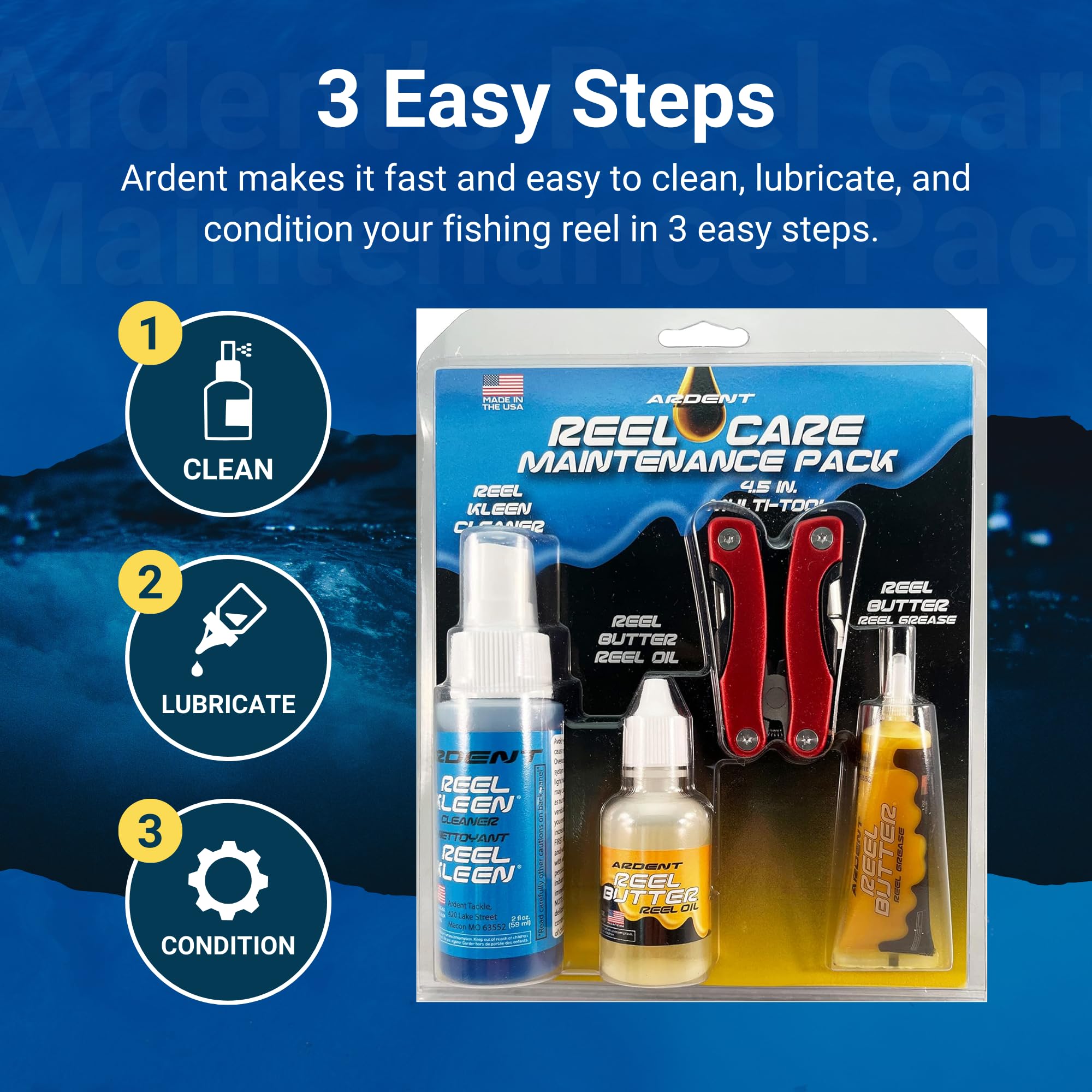 Reel Kleen Cleaner spray bottle in Ardent kit