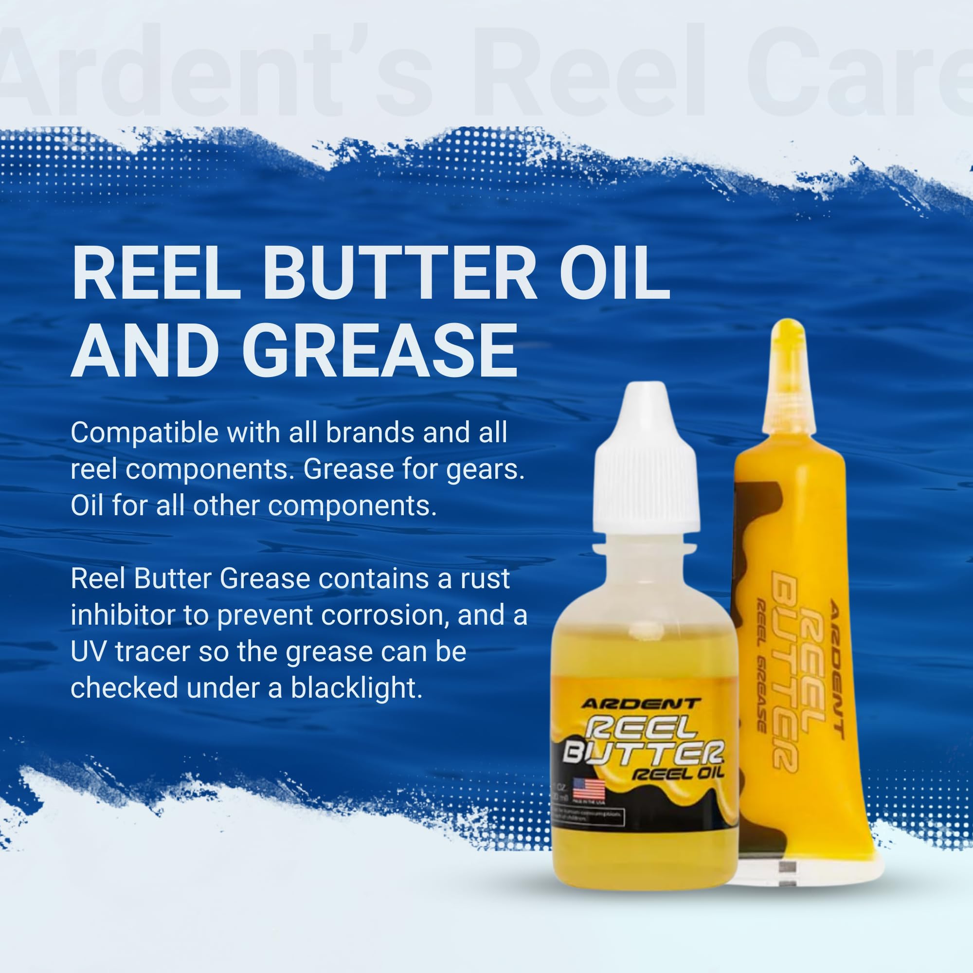 Ardent Reel Care packaging with Made in USA badge