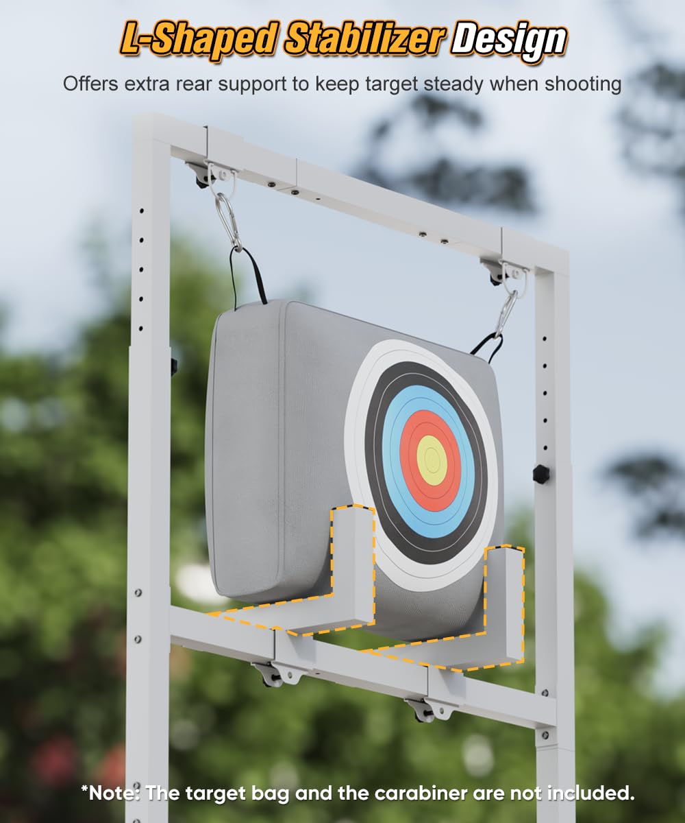 Ardier archery stand with slidable rings supports various target bags securely.