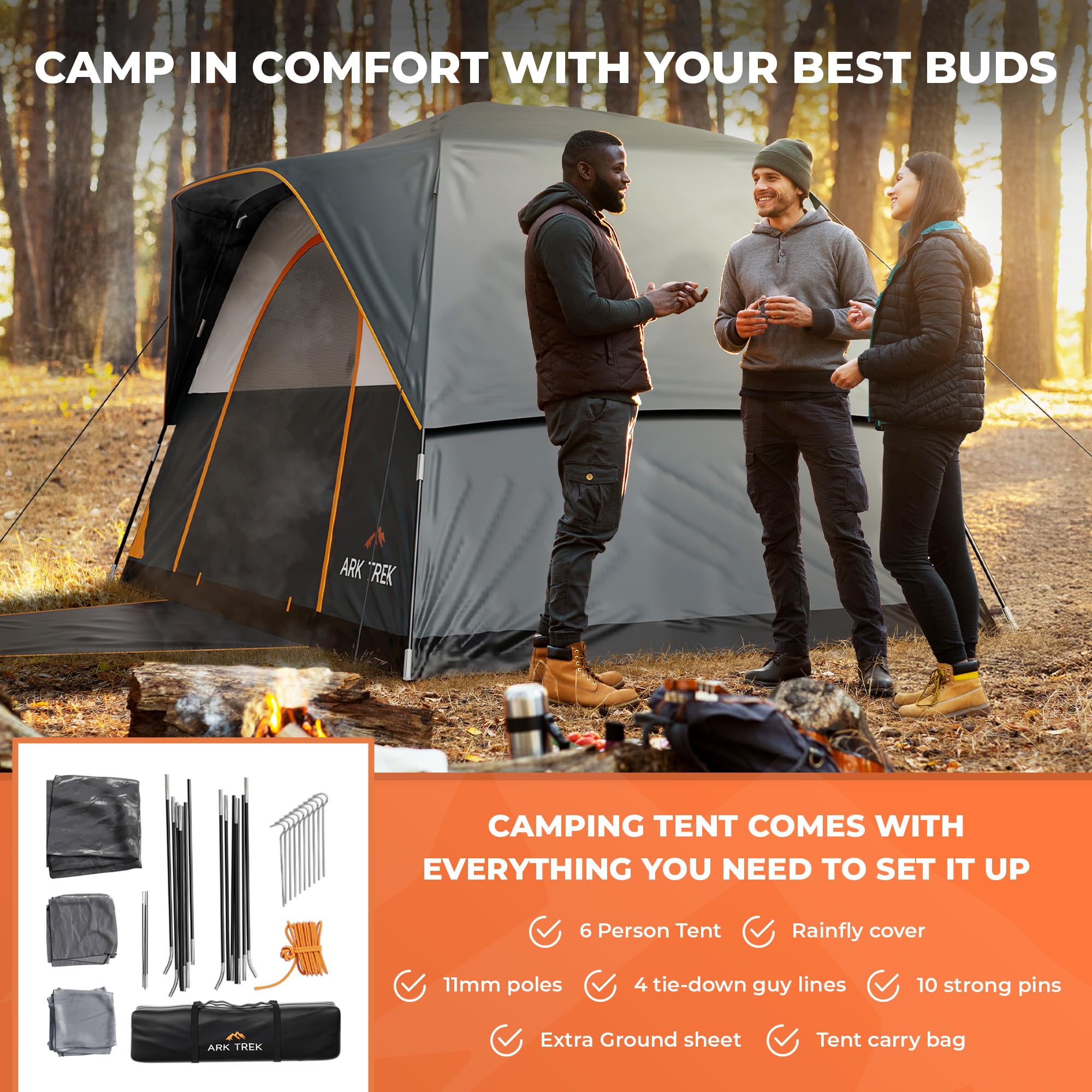 ArkTrek tent interior pockets help organize essentials for quick access.