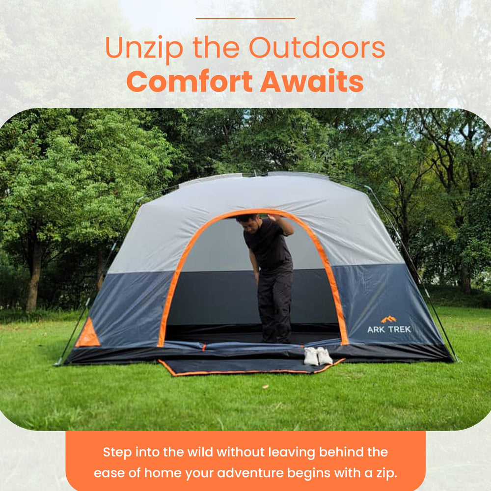 ArkTrek tent power port enables device charging during outdoor adventures.