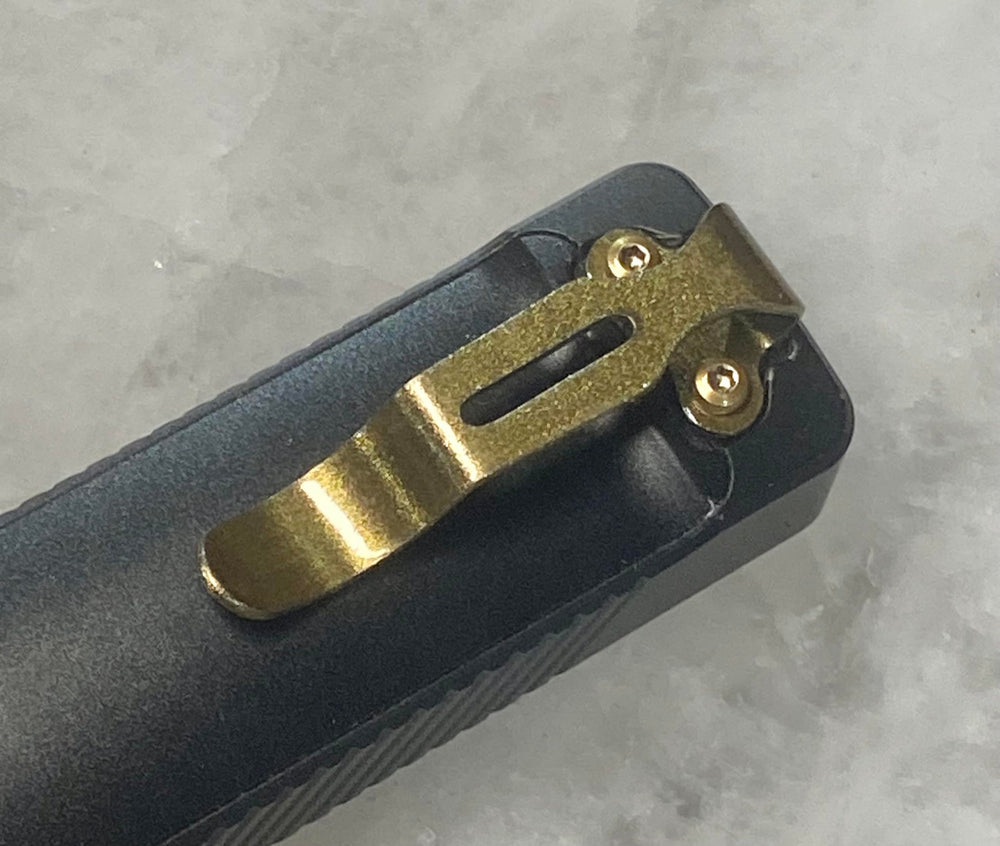 Arkfeld Pro clip closeup shows durable spring steel and finish