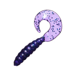 Arkie Lures CT-2-33-10 curl tail grub in purple blue flake draws bass and delivers versatile jig action.