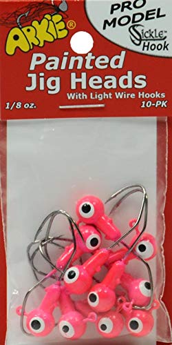 ARKIE PSH-18-4 painted sickle hook jig head in pink, ideal for precision panfish jigging.
