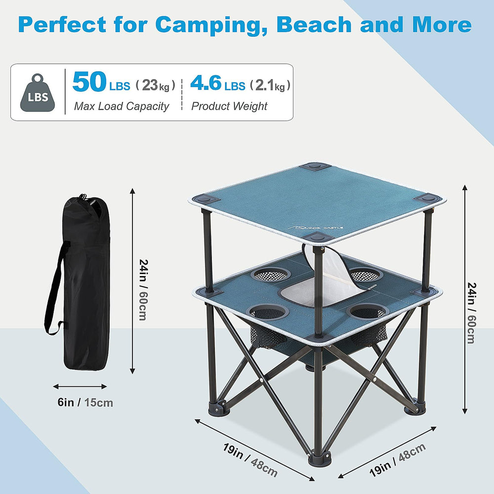 ARMOR CASTLE folding beach table top-dining surface ready for meals or games.