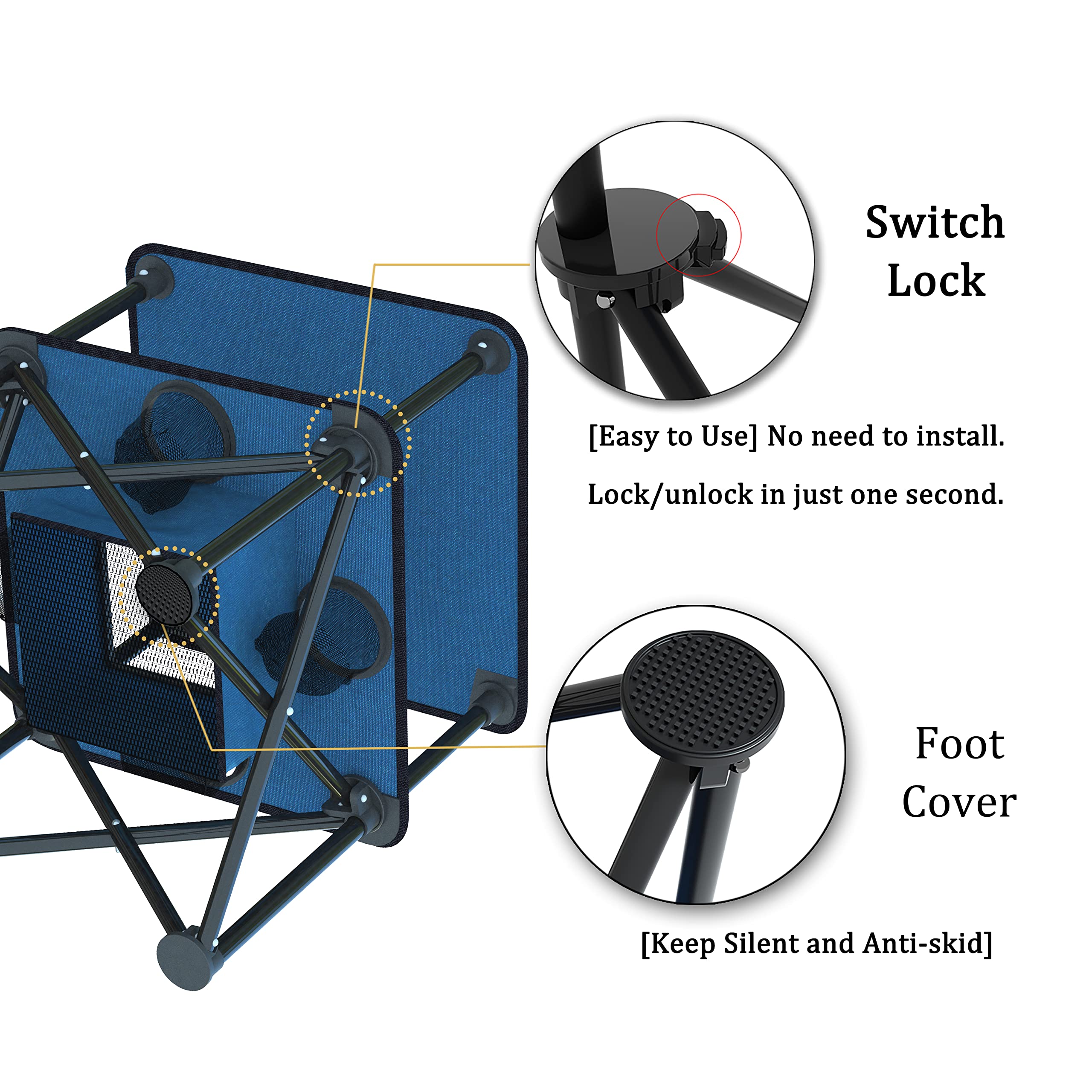Armor Castle folding table folded compact blue shows easy storage.
