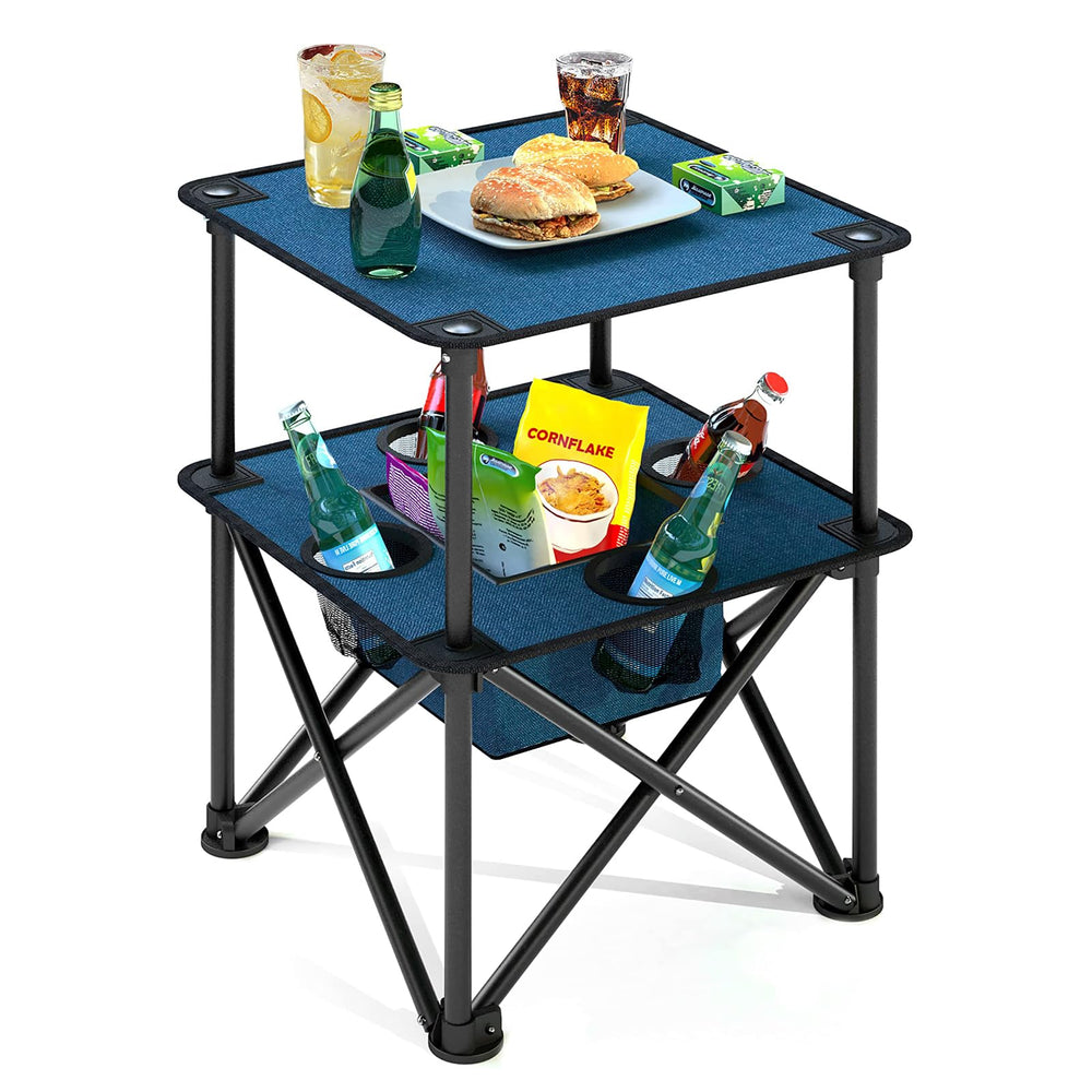 Armor Castle folding table opened for a steady outdoor dining setup.