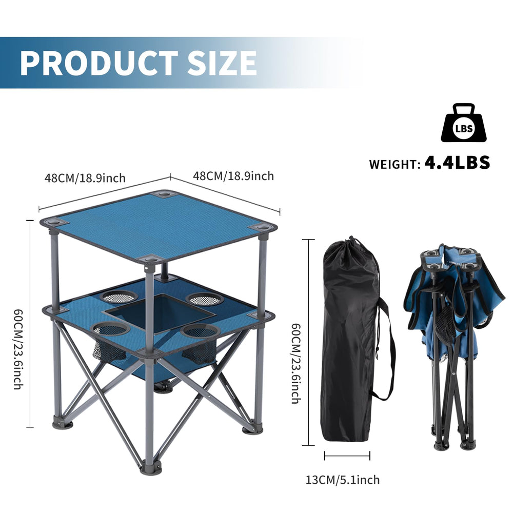 Armor Castle folding table top view highlights compact footprint for travel.