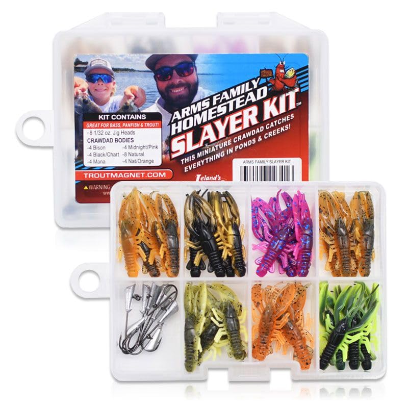 Arms Family Slayer Kit 36-piece crawfish imitation fishing kit, USA made, front view
