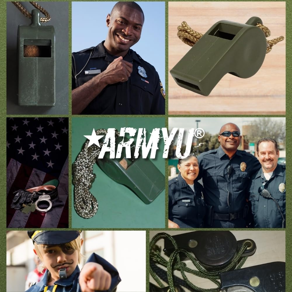Army Universe olive drab whistle close-up highlighting durability.