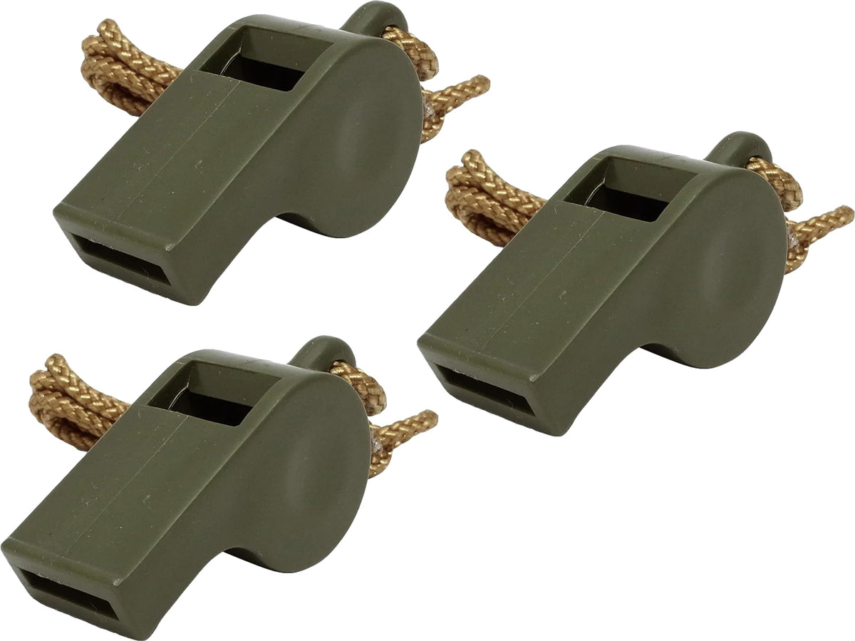 Army Universe olive drab police whistle offers a loud, clear signal.