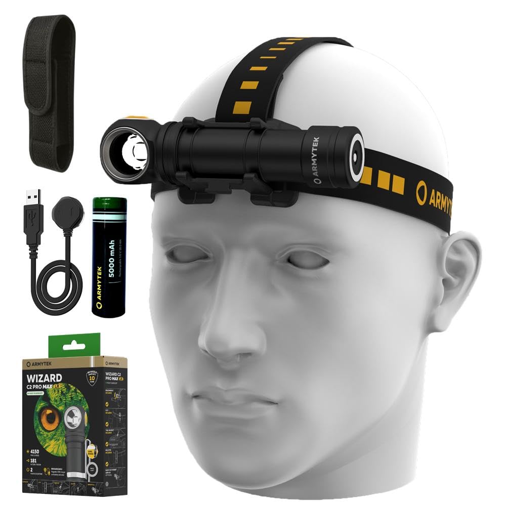 Armytek Wizard C2 Pro Max LR headlamp with compact form factor for glove-friendly carry.