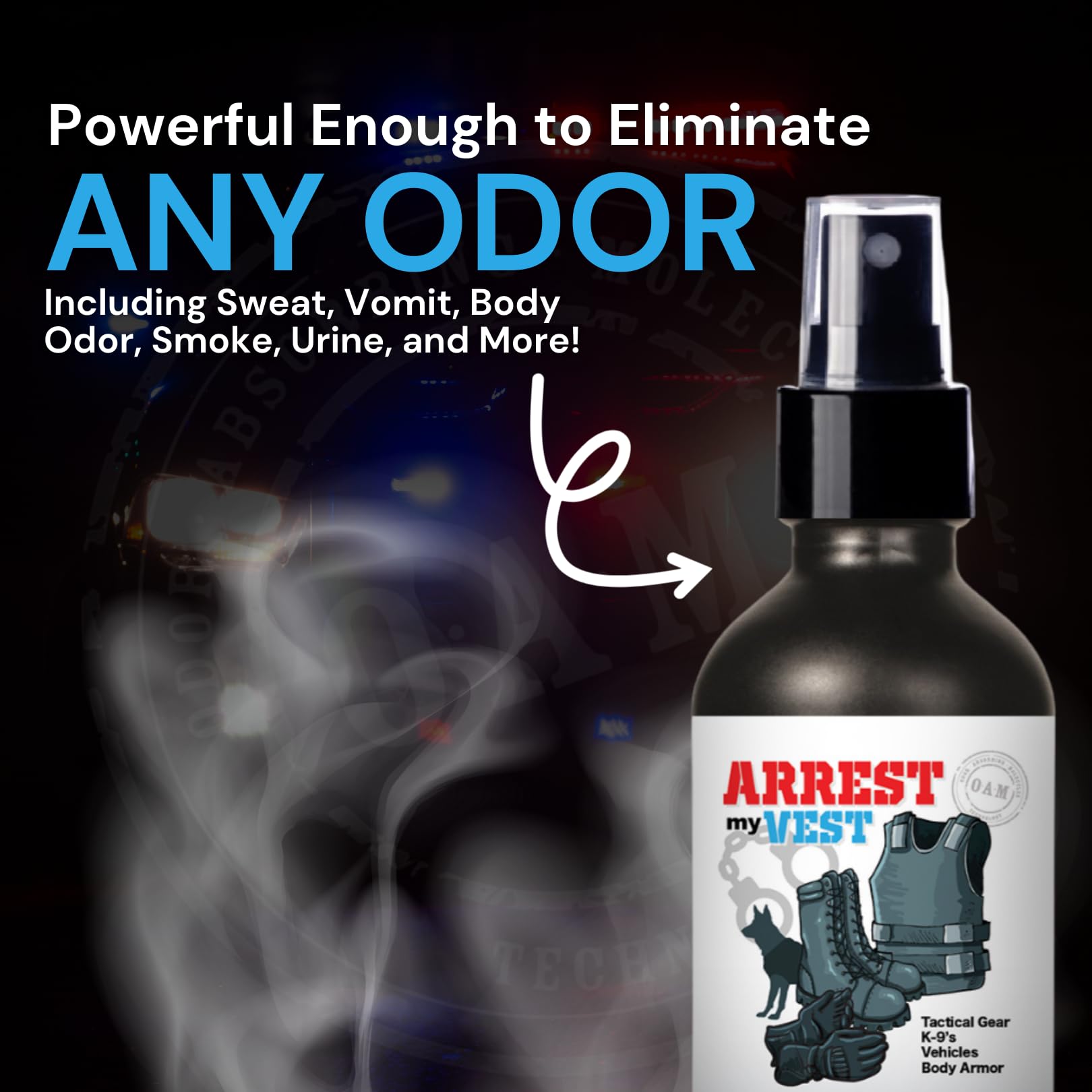 Arrest My Vest spray on K9 gear to manage odors