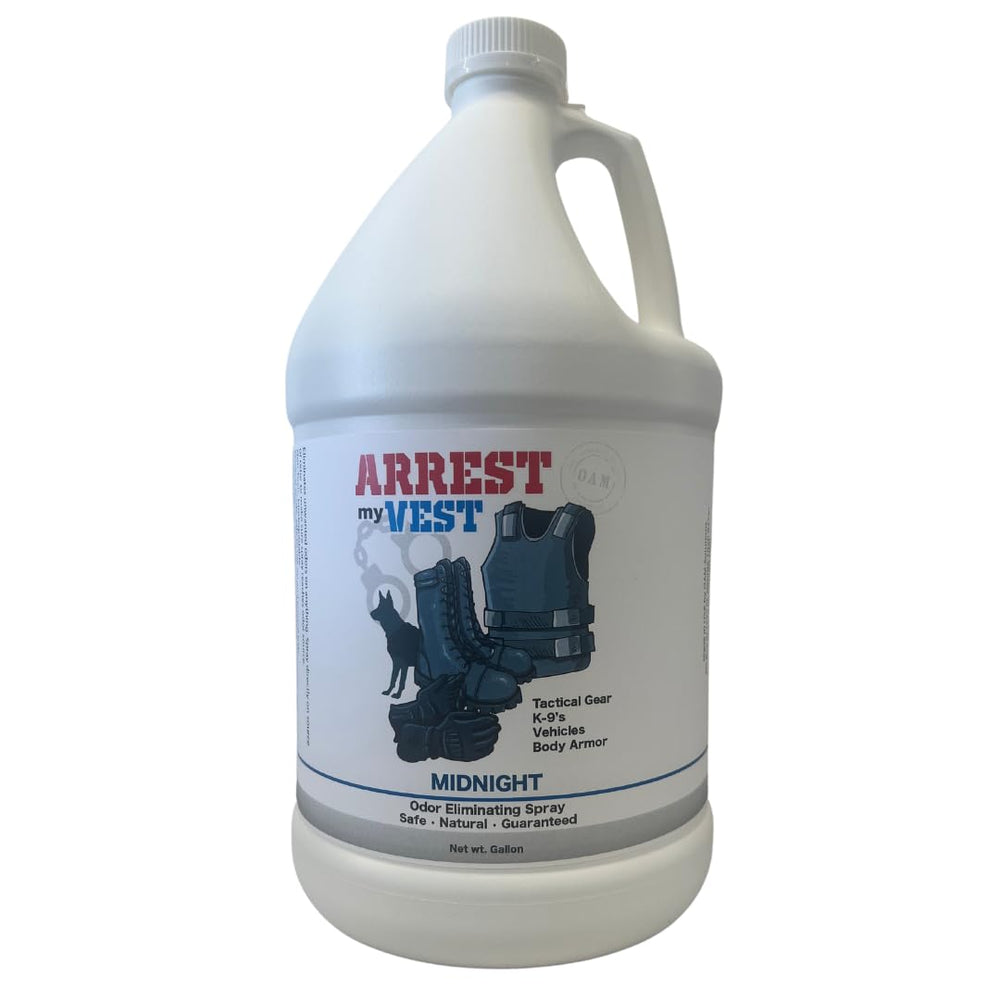 Arrest My Vest Midnight bottle pour shows rapid odor elimination on tactical gear.