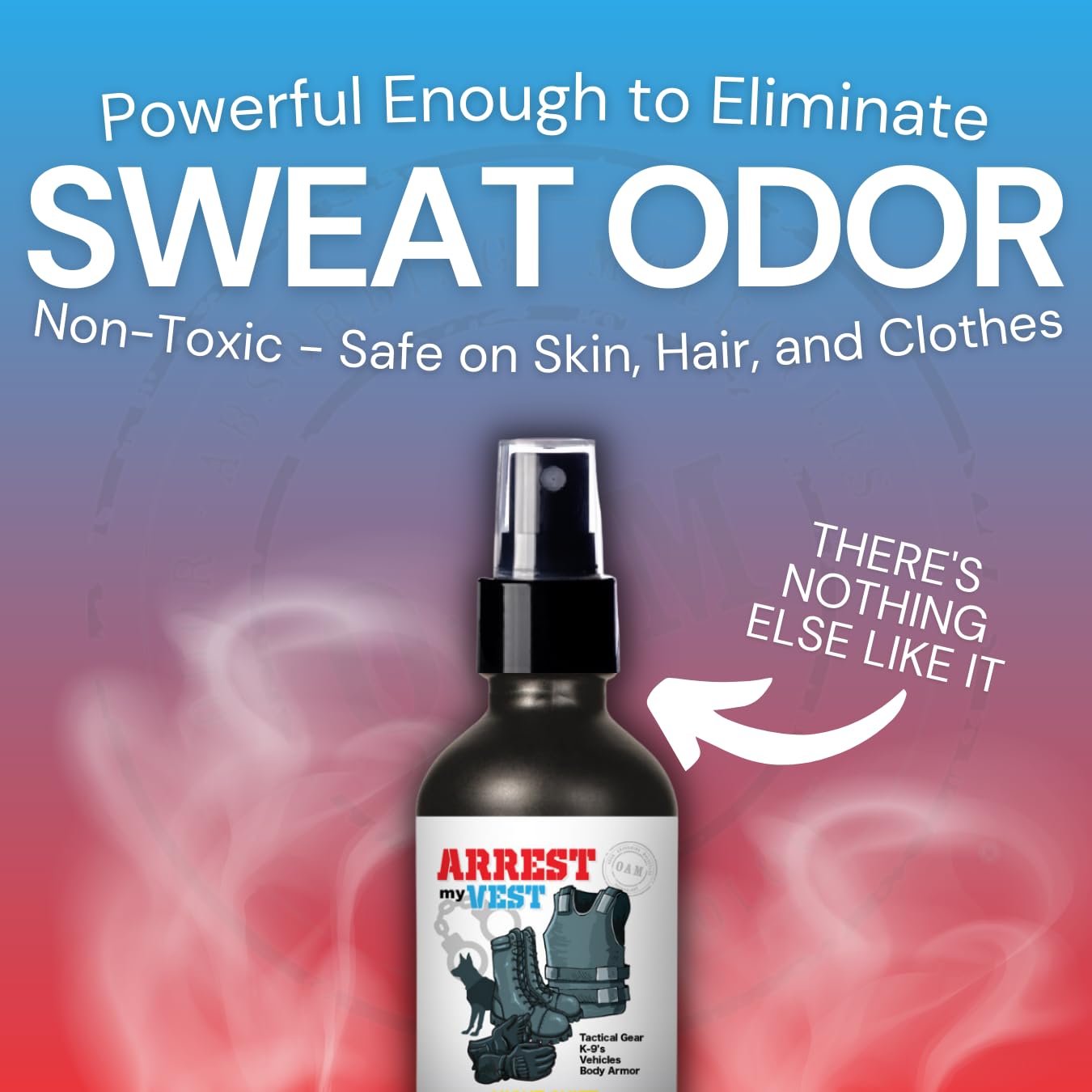Arrest My Vest Police gear spray—multi-use deodorizer for uniforms and equipment.