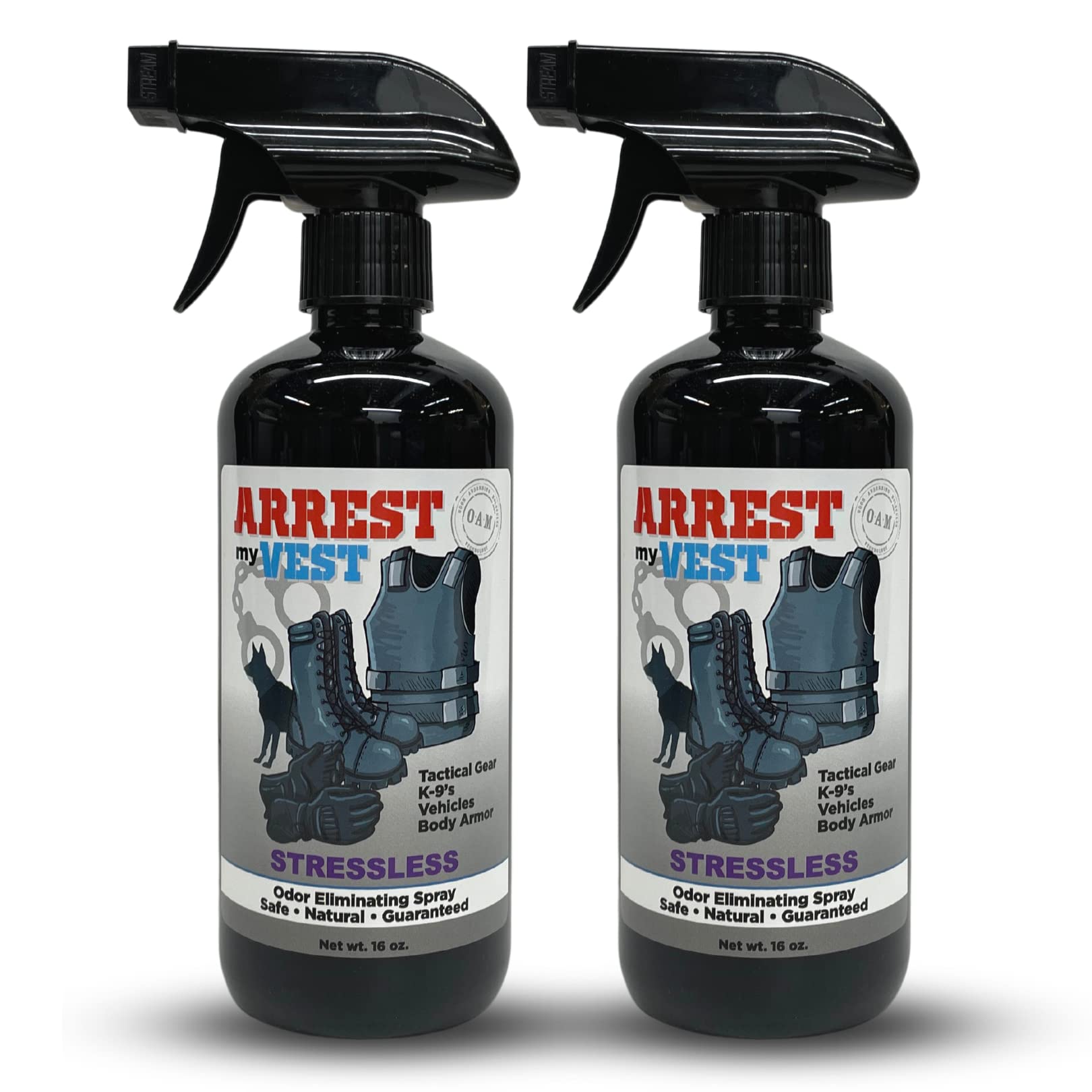 Arrest My Vest bottle pour demonstrates Stressless scent for personal freshness.