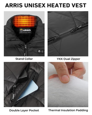 ARRIS 12V heated vest inner fleece lining and warm padding