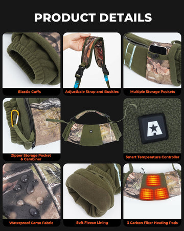 ARRIS heated muff with extended cuffs traps heat for all-day cold-weather activities.