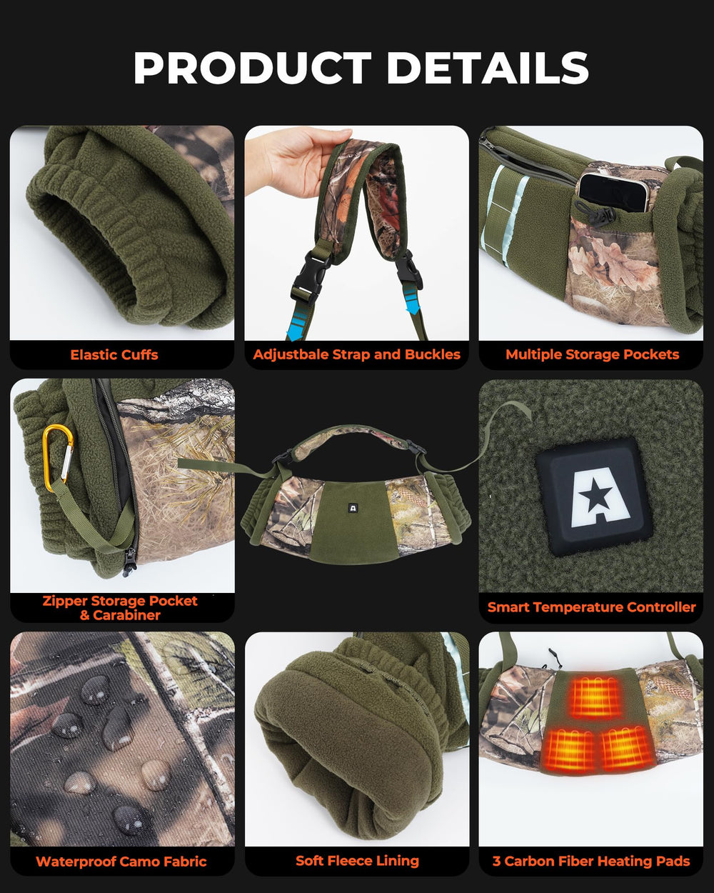 ARRIS heated muff with extended cuffs traps heat for all-day cold-weather activities.